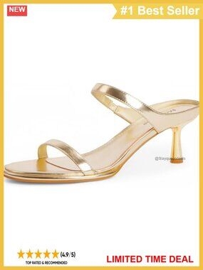 Women's Kitten Heel Two Strap Sandals Round Toe Slip On Heels